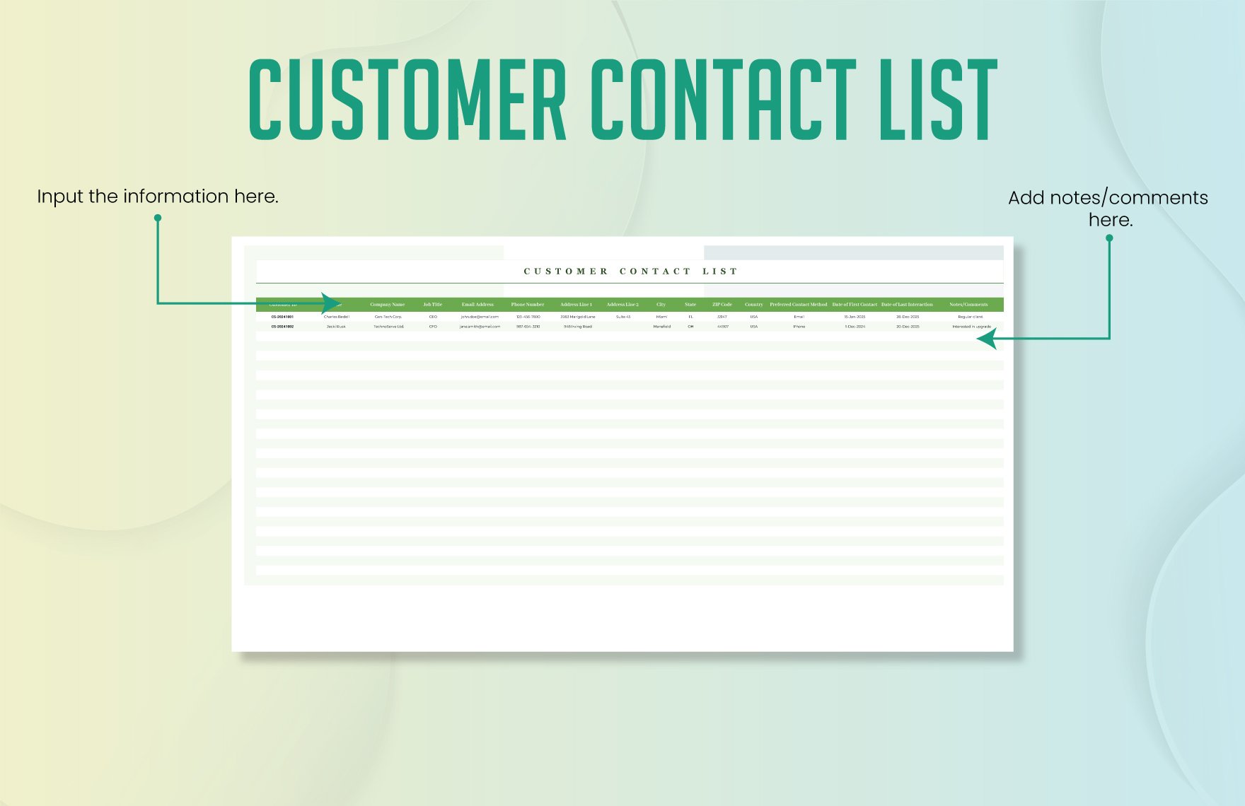 Customer Contact List Template