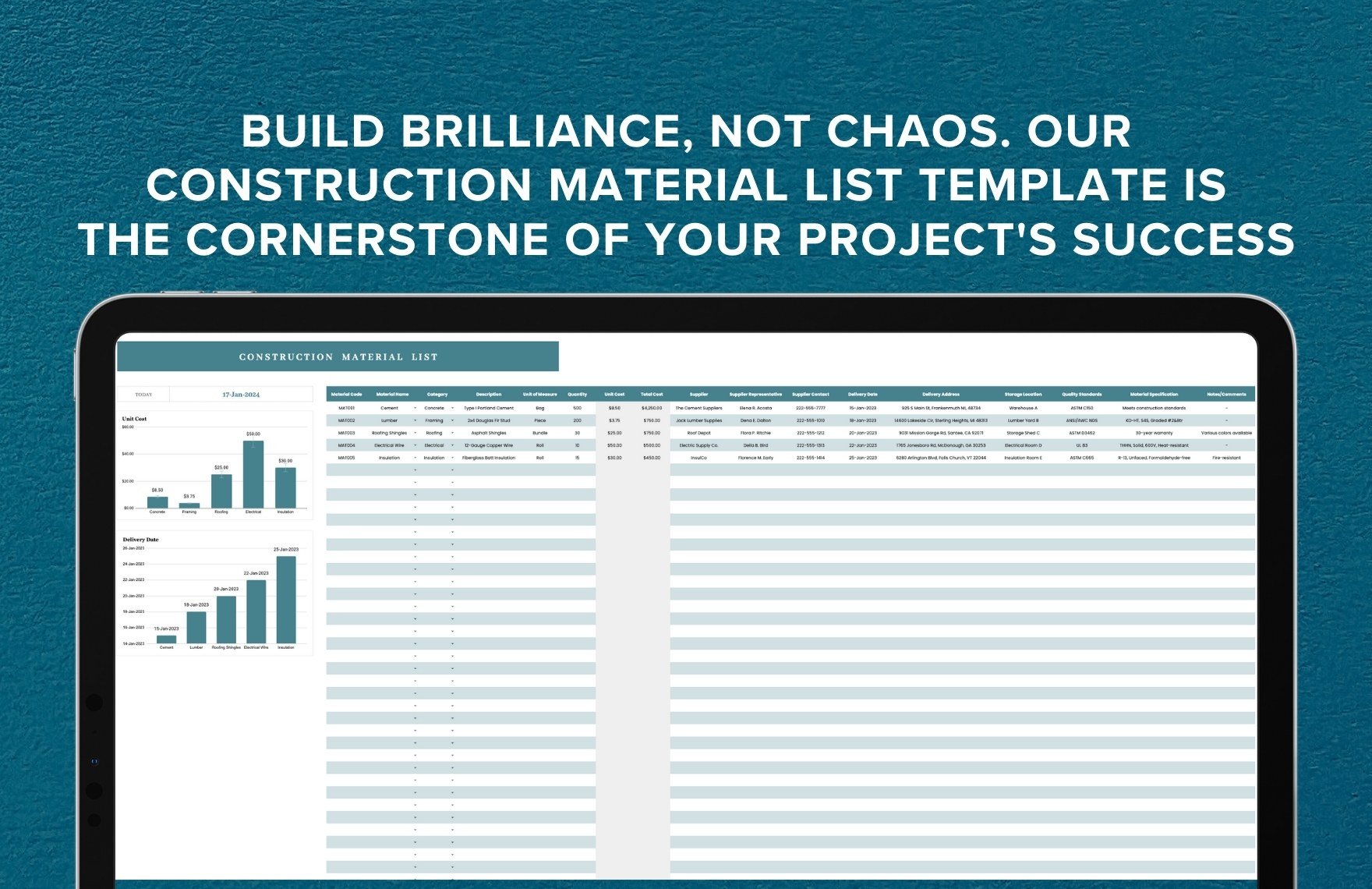 Construction Material List Template