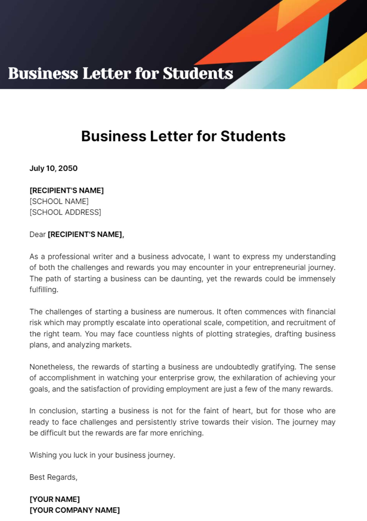 Free Business Letter for Students Template