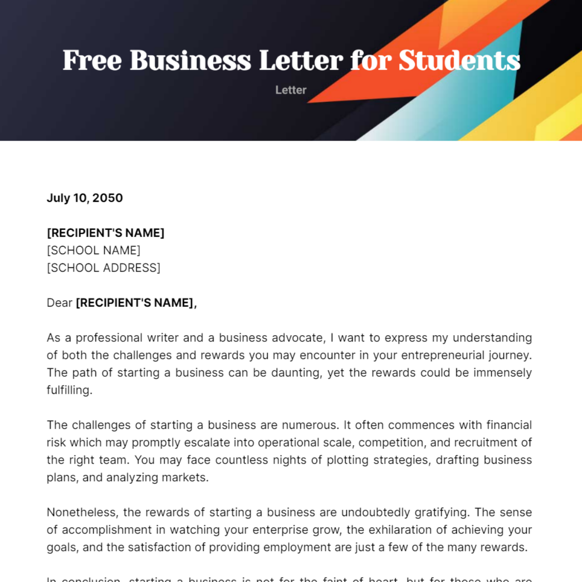 Business Letter for Students Template