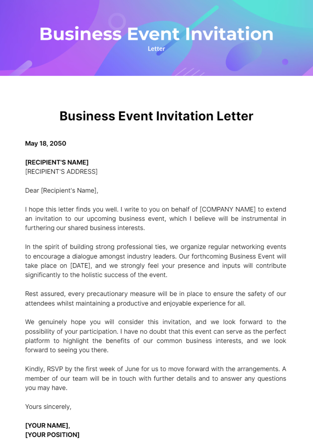 Business Event Invitation Letter Template