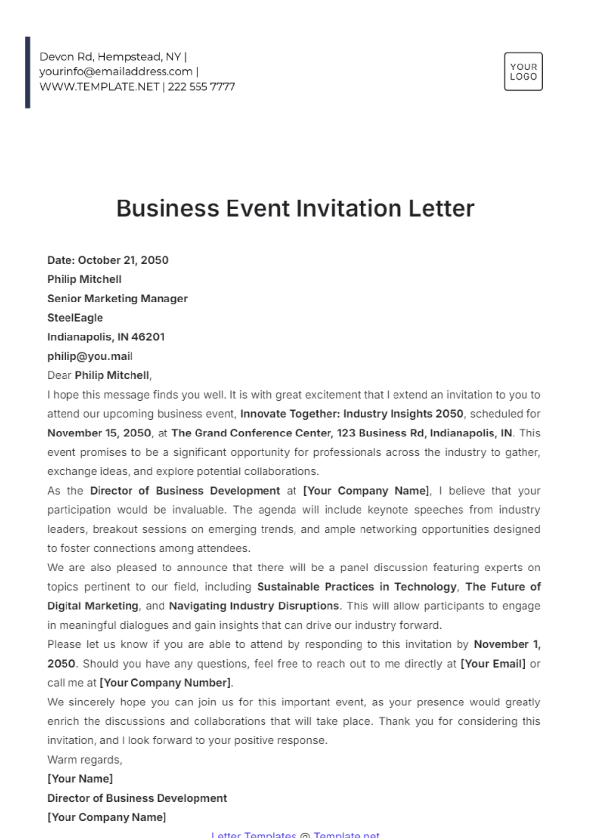 Business Event Invitation Letter Template