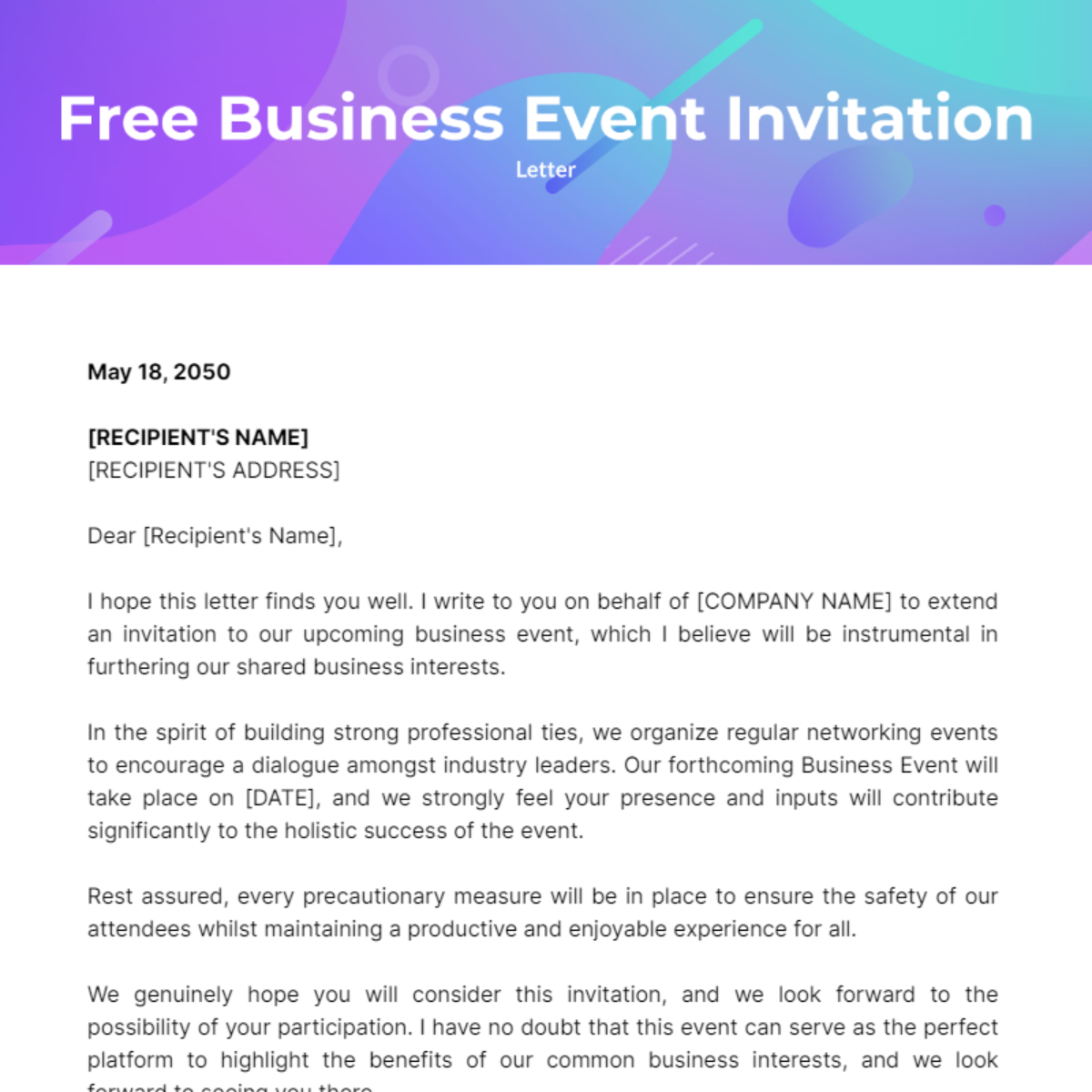 Business Event Invitation Letter Template