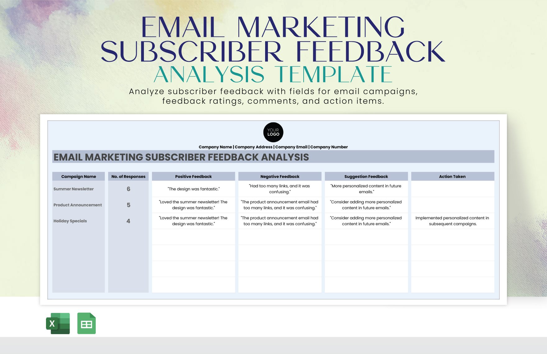 Email Marketing Subscriber Feedback Analysis Template in Excel, Google Sheets