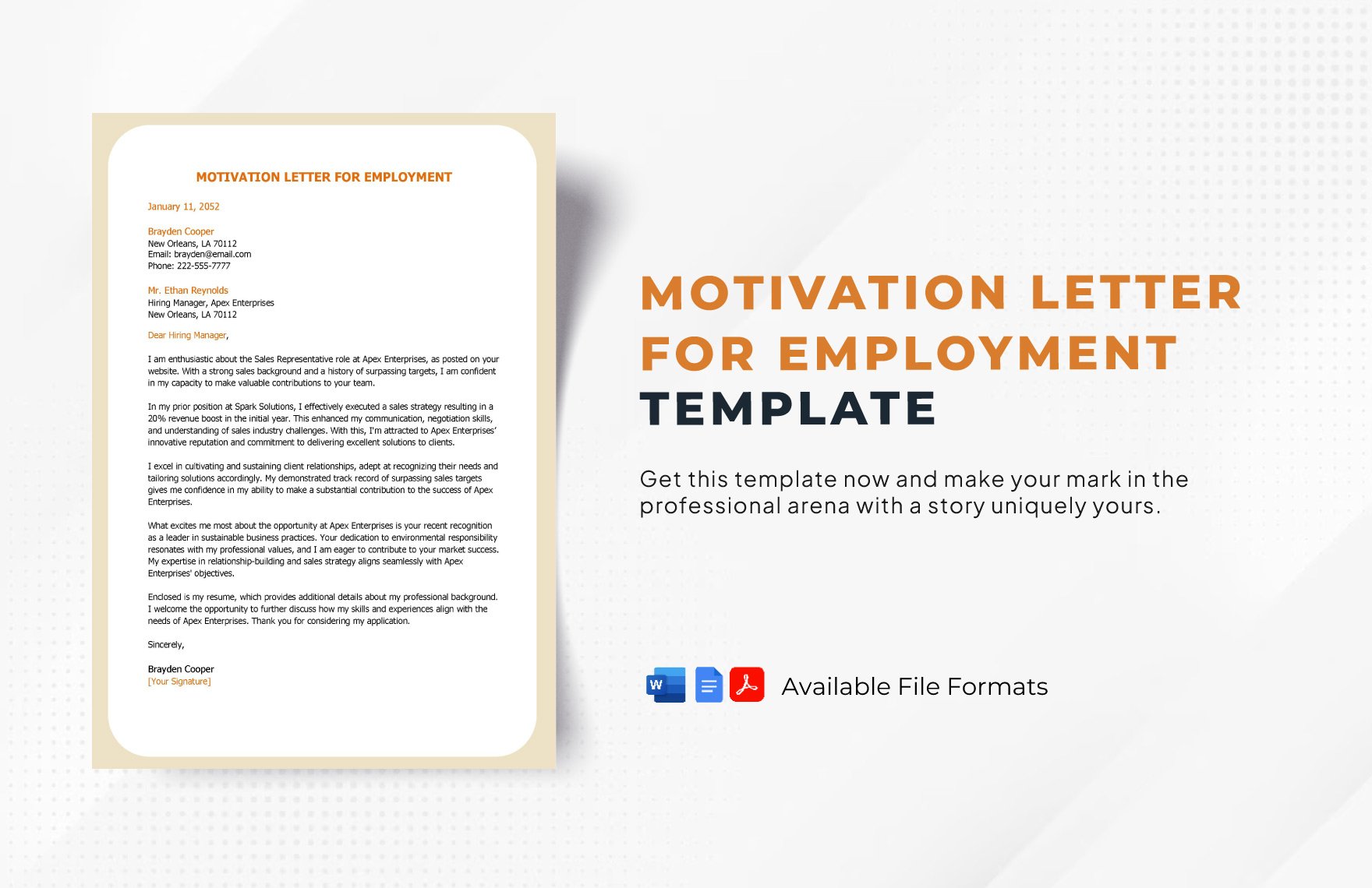 Motivation Letter for Employment Template