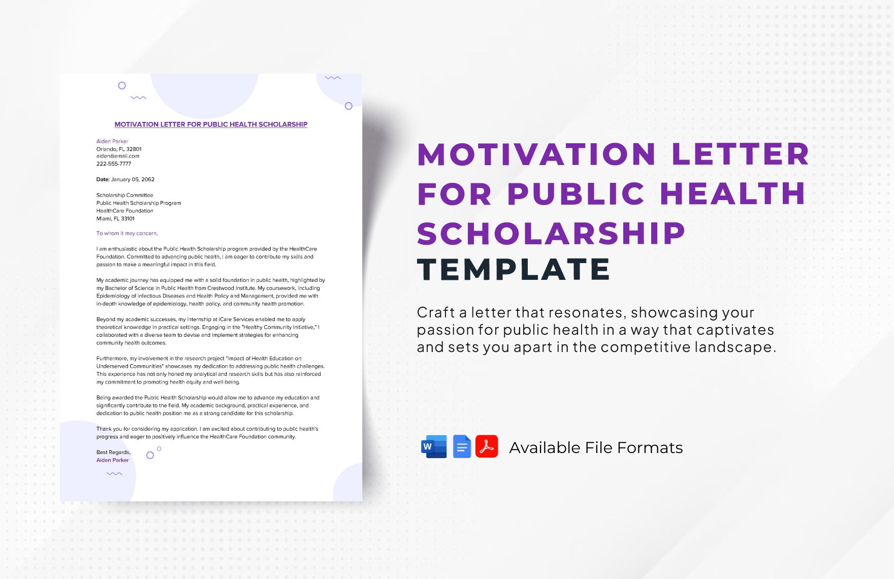 Motivation Letter for Public Health Scholarship Template