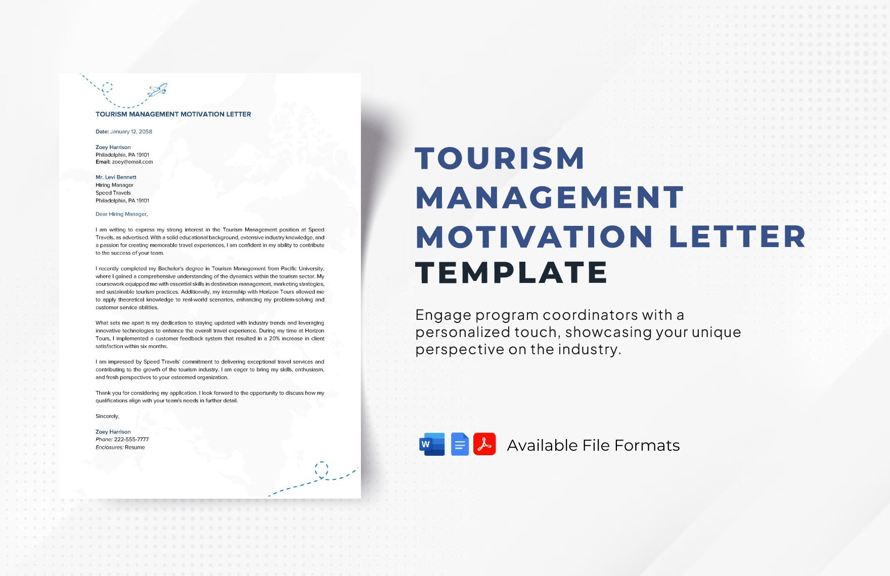 Tourism Management Motivation Letter Template