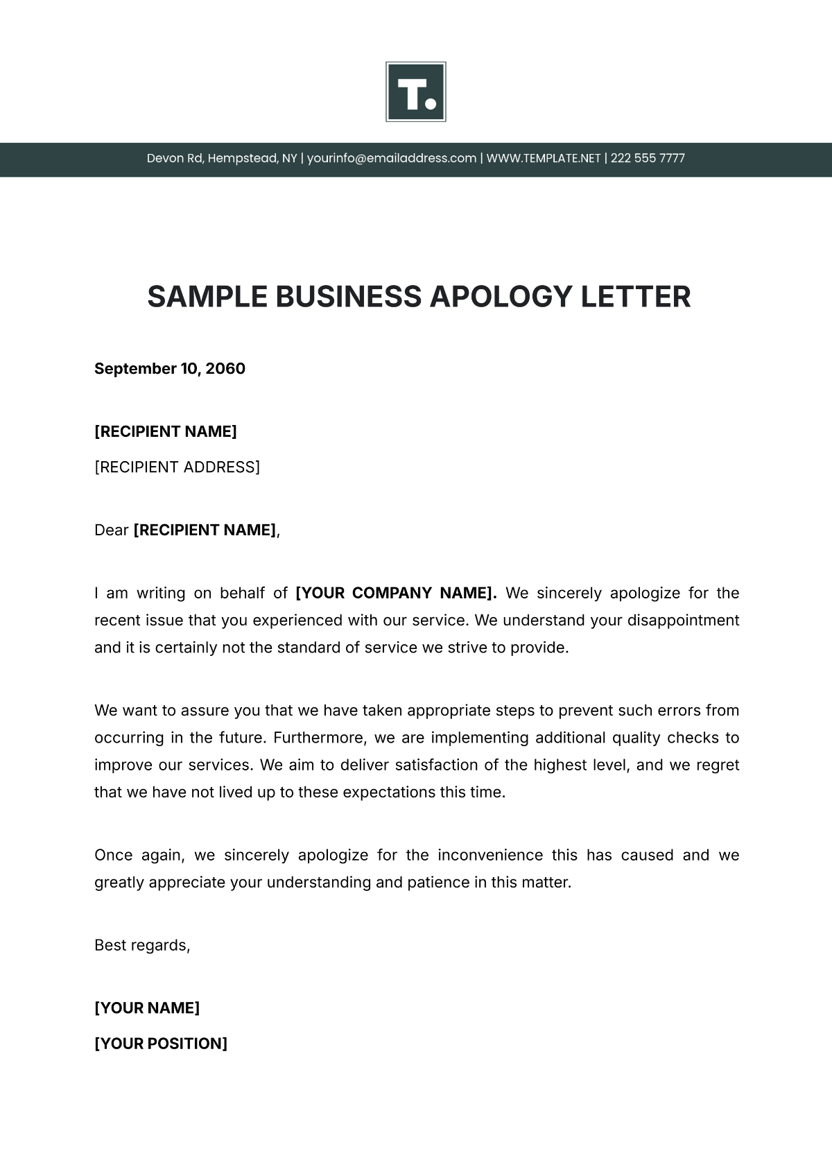 Sample Business Apology Letter Template - Edit Online & Download