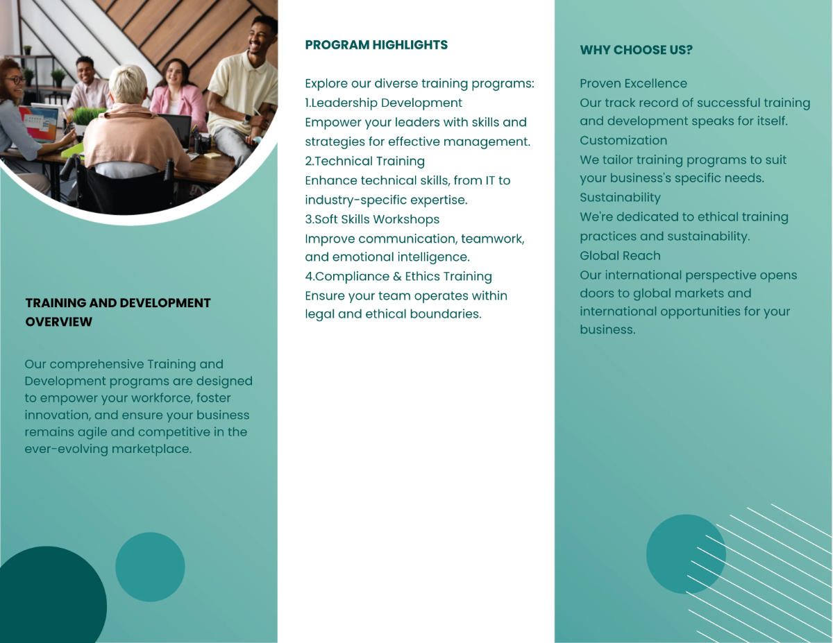 Free Marketing Training & Development Brochure Template to Edit Online