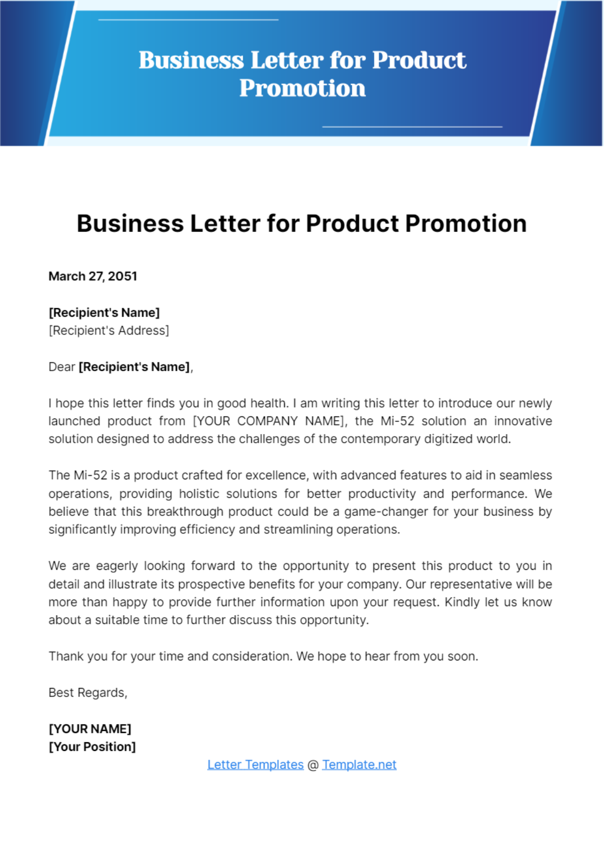 Business Letter for Product Promotion Template