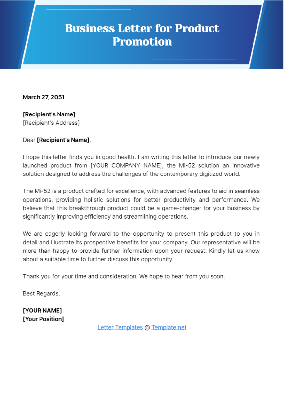 Business Letter for Product Promotion Template