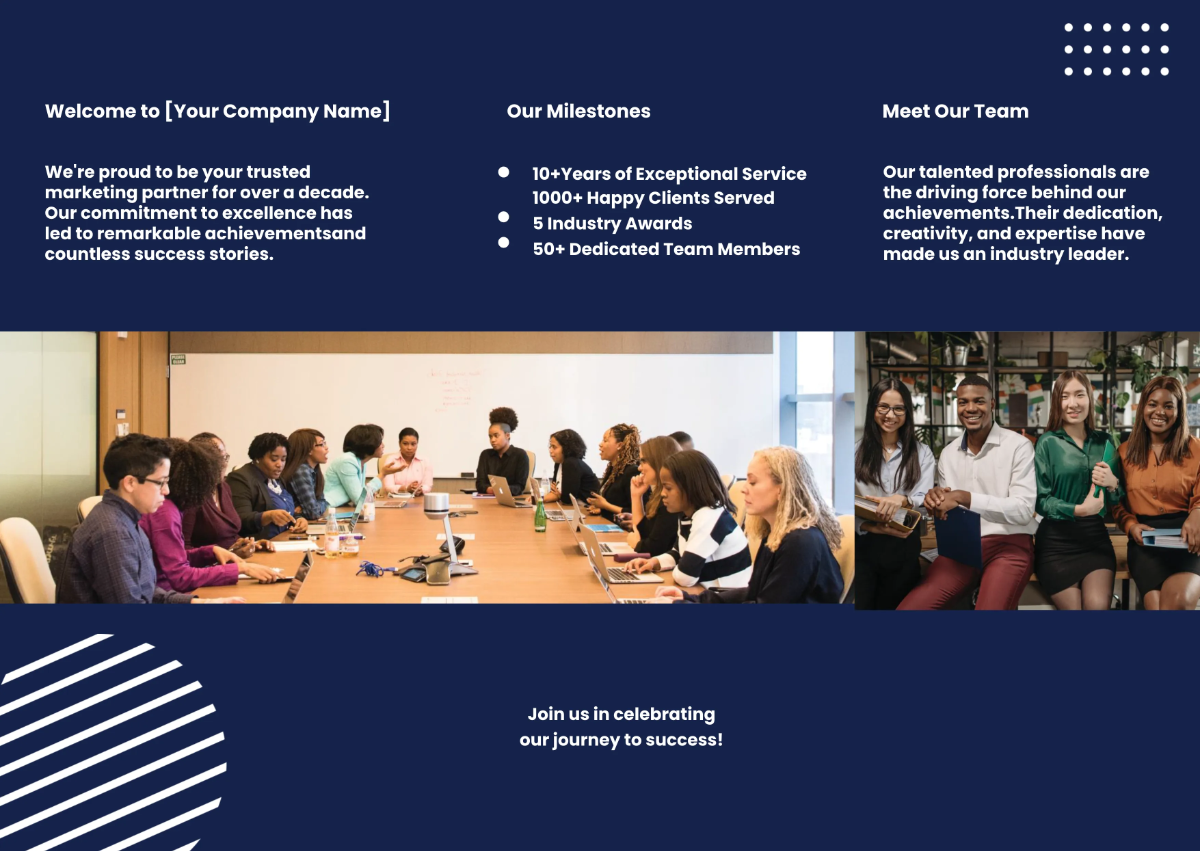 Free Marketing Company Achievements Pamphlet Template to Edit Online