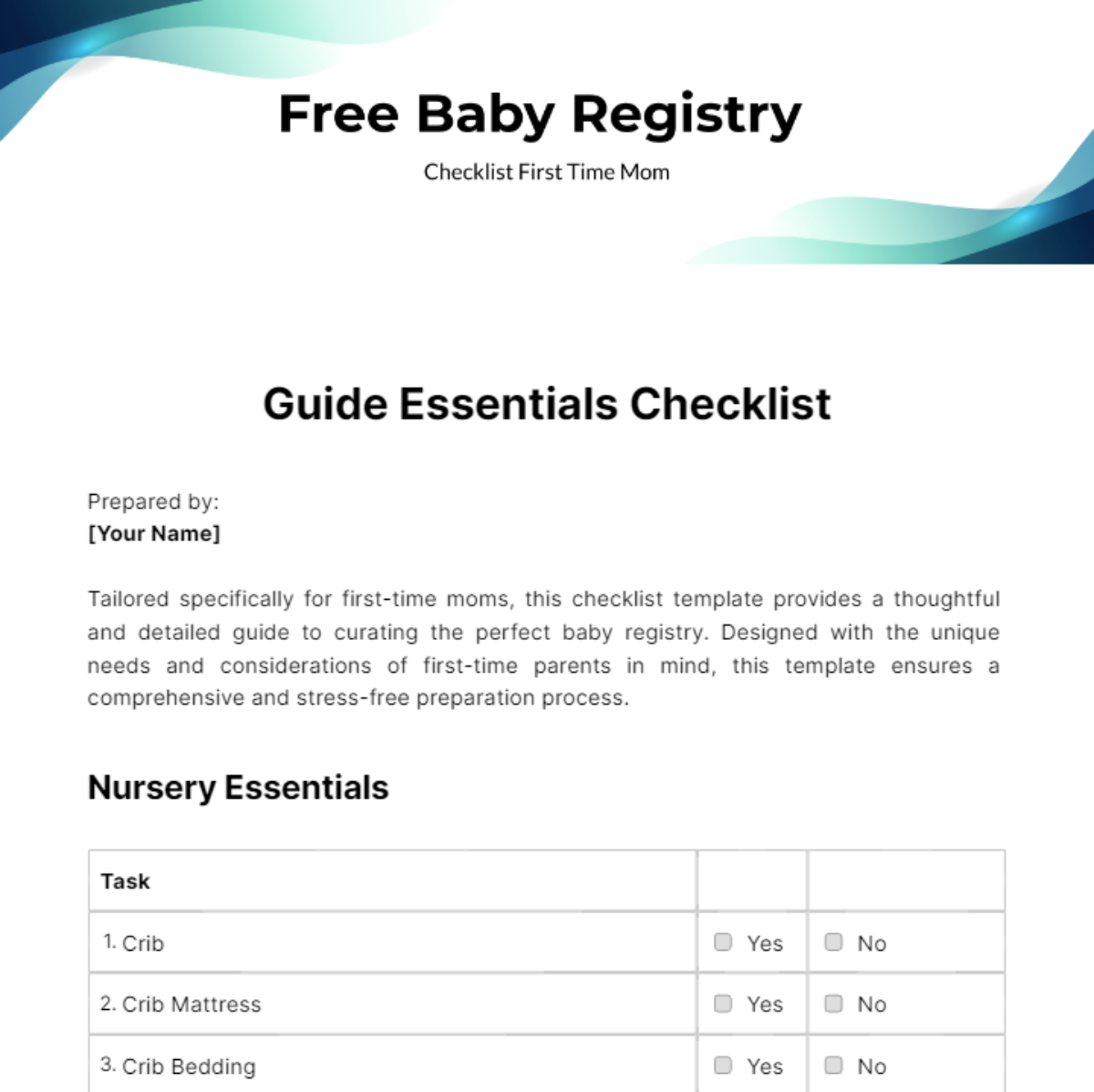 Free Baby Registry Checklist First Time Mom Template