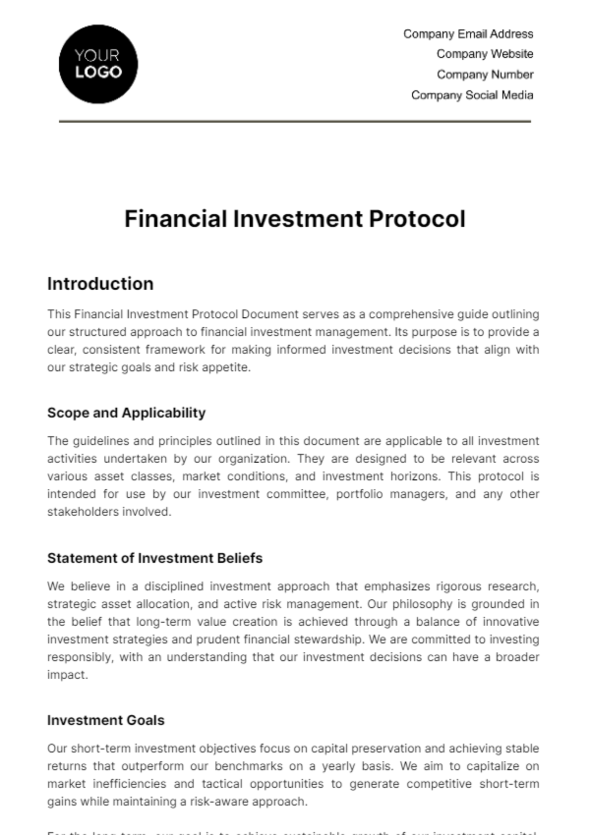 Financial Investment Protocol Template