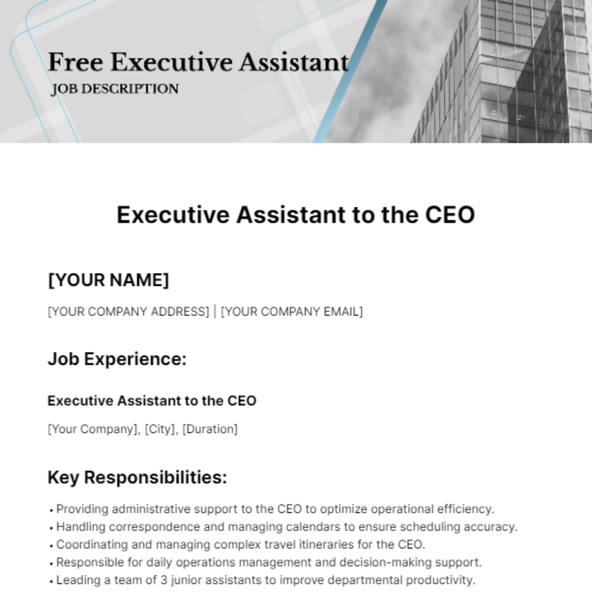 Free Executive Assistant Job Description for Resume Template