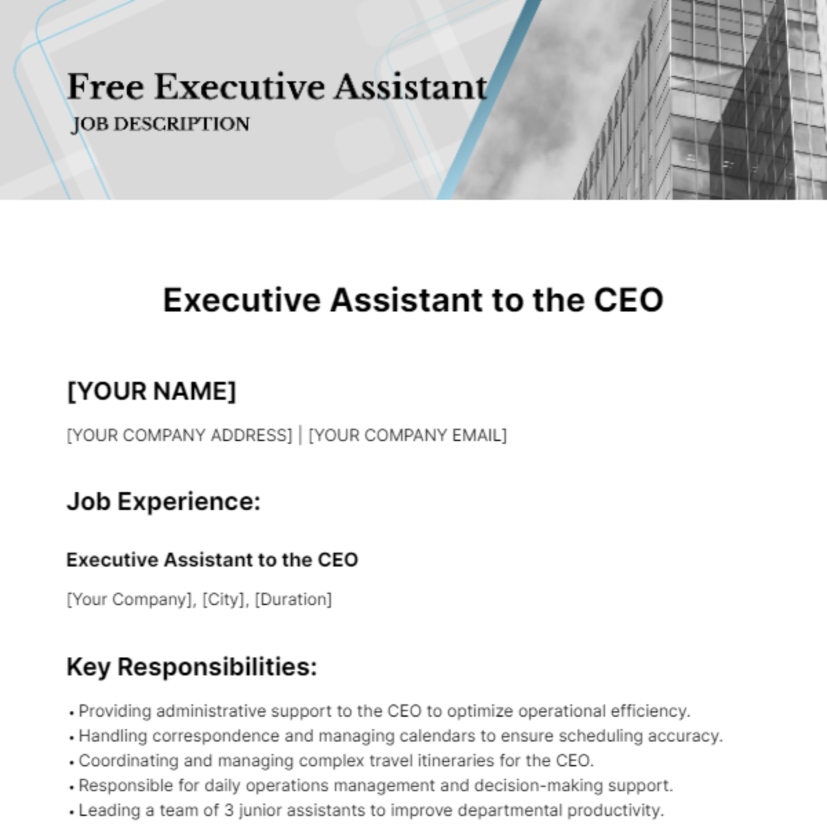 Executive Assistant Job Description for Resume Template - Edit Online & Download