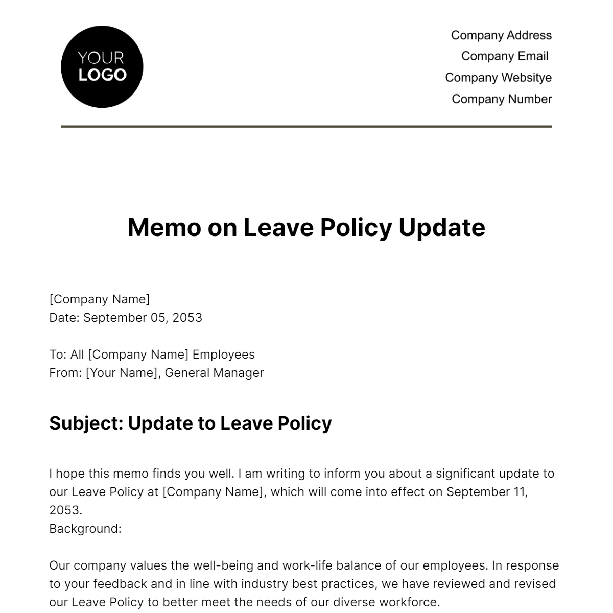 Memo on Leave Policy Update HR Template