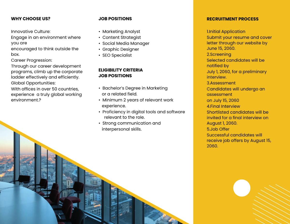 Free Marketing Recruitment Overview Brochure Template to Edit Online