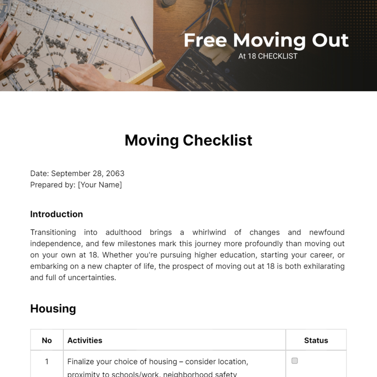 Moving Out at 18 Checklist Template