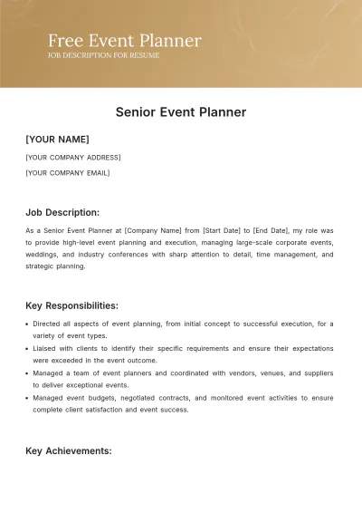 Free Event Planner Job Description for Resume Template to Edit Online