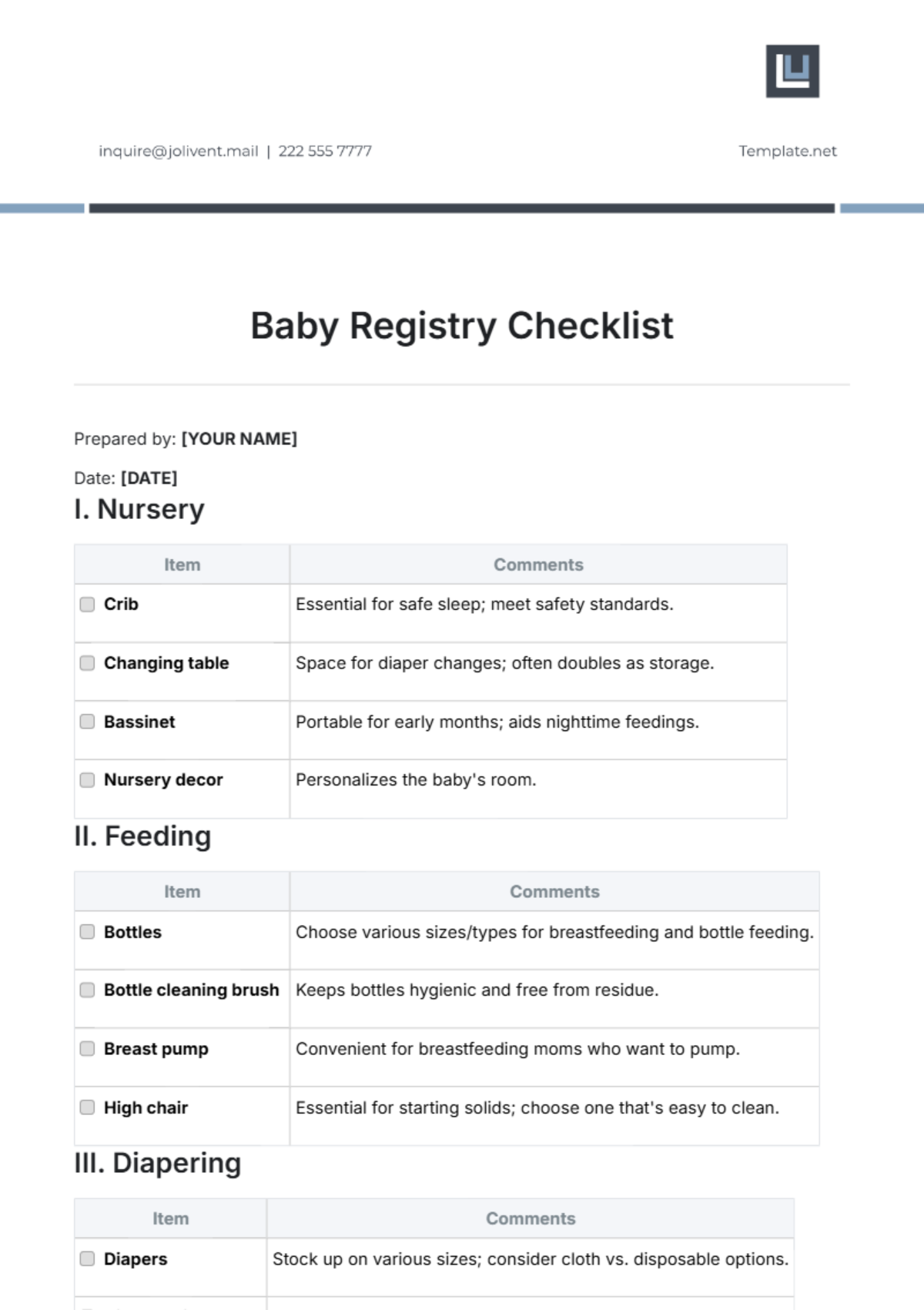 Baby Registry Checklist Template - Edit Online & Download