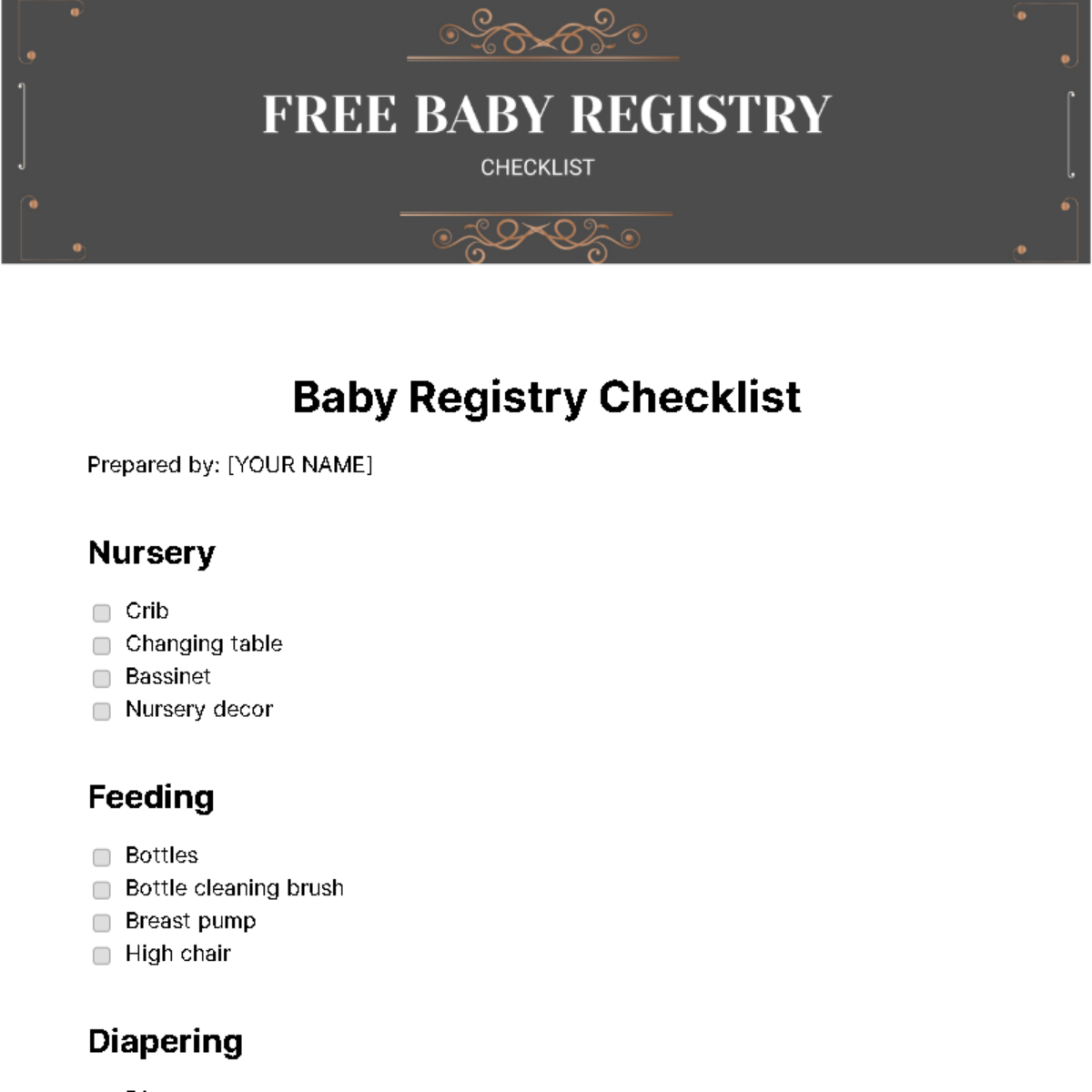 Baby Registry Checklist Template - Edit Online & Download