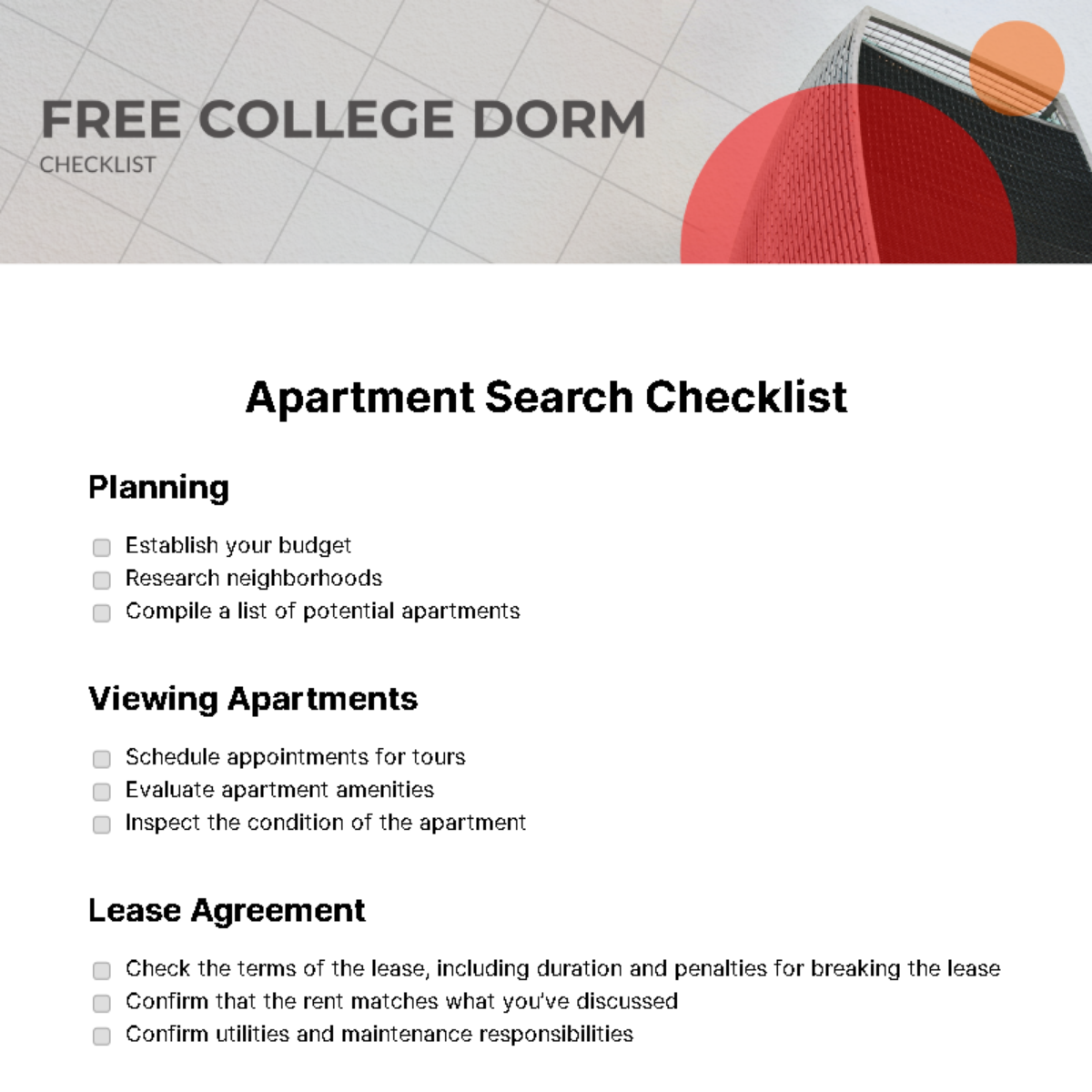 College Dorm Checklist Template - Edit Online & Download