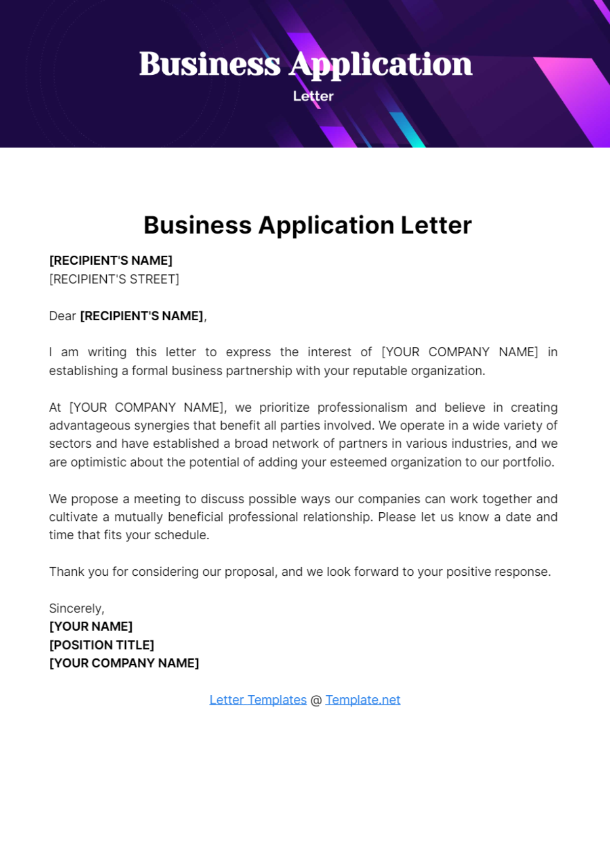 Free Business Application Letter Template