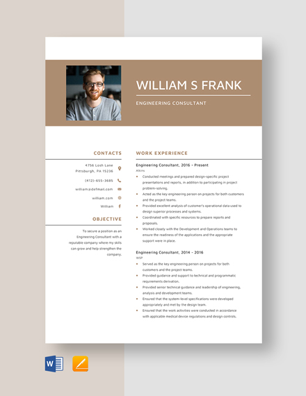 Engineering Consultant Resume Template - Word, Apple Pages