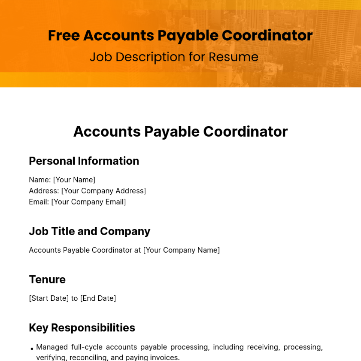 Free Accounts Payable Job Description for Resume Template