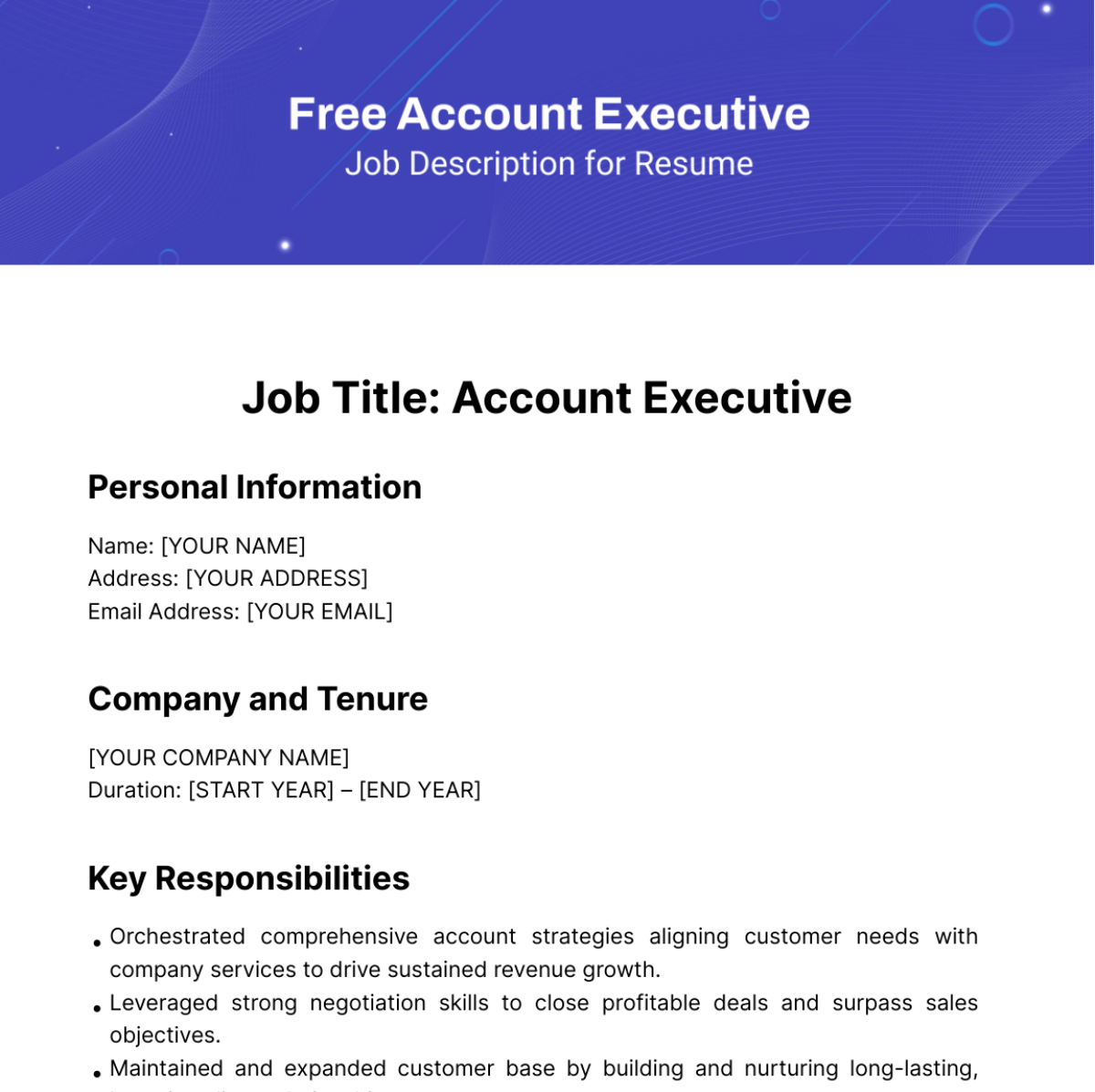 Account Executive Job Description Template Edit Online Download 