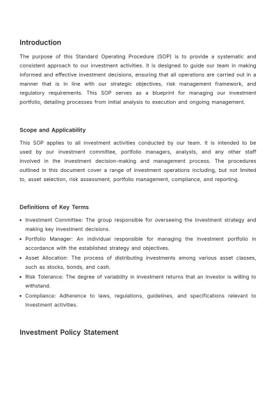 Free Financial Investment SOP Template to Edit Online