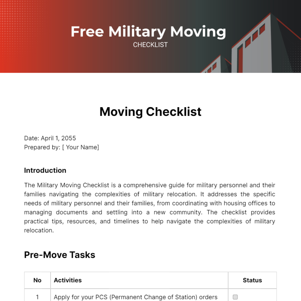 Military Moving Checklist Template