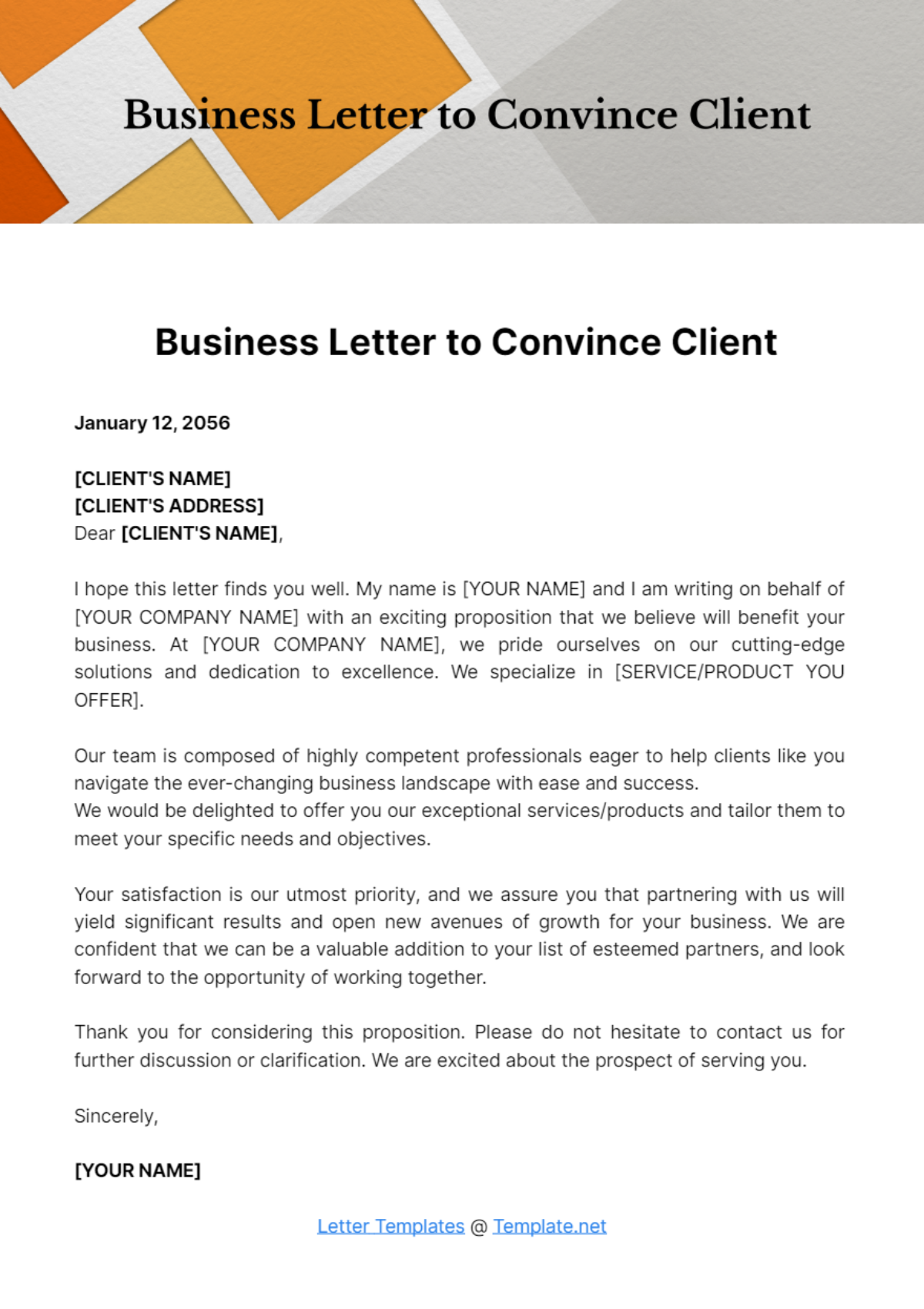 Free Business Letter to Convince Client Template