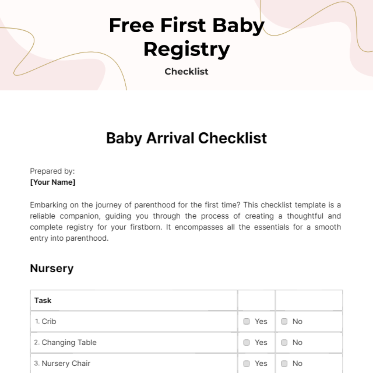 First Baby Registry Checklist Template