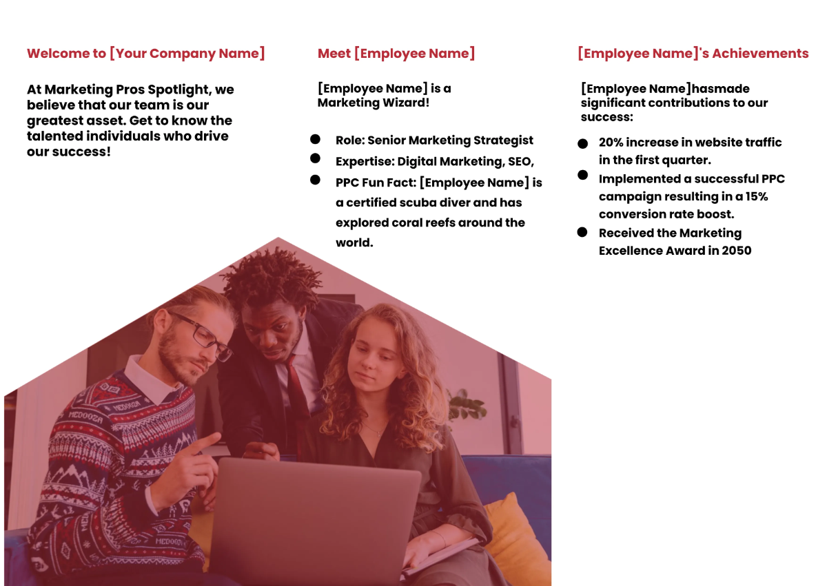 Free Marketing Employee Spotlight Pamphlet Template to Edit Online