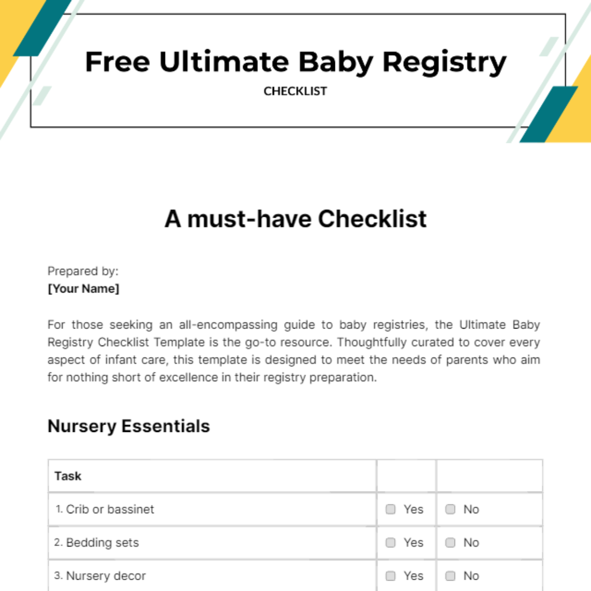 Free Ultimate Baby Registry Checklist Template