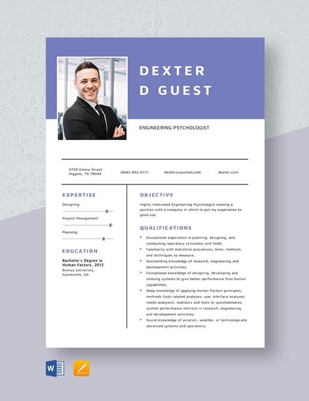 Engineering Psychologist Resume Template - Word, Apple Pages