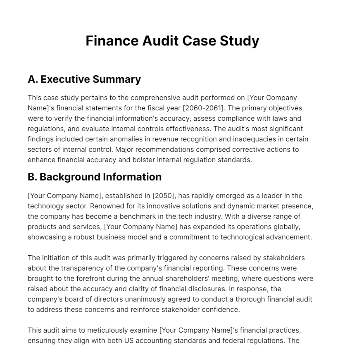 Finance Audit Case Study Template