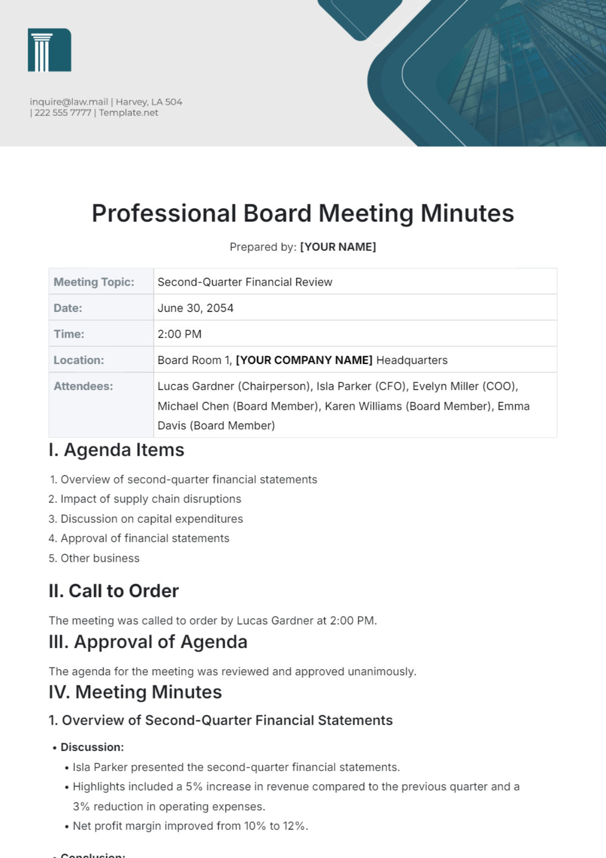 Board Meeting Minutes Template