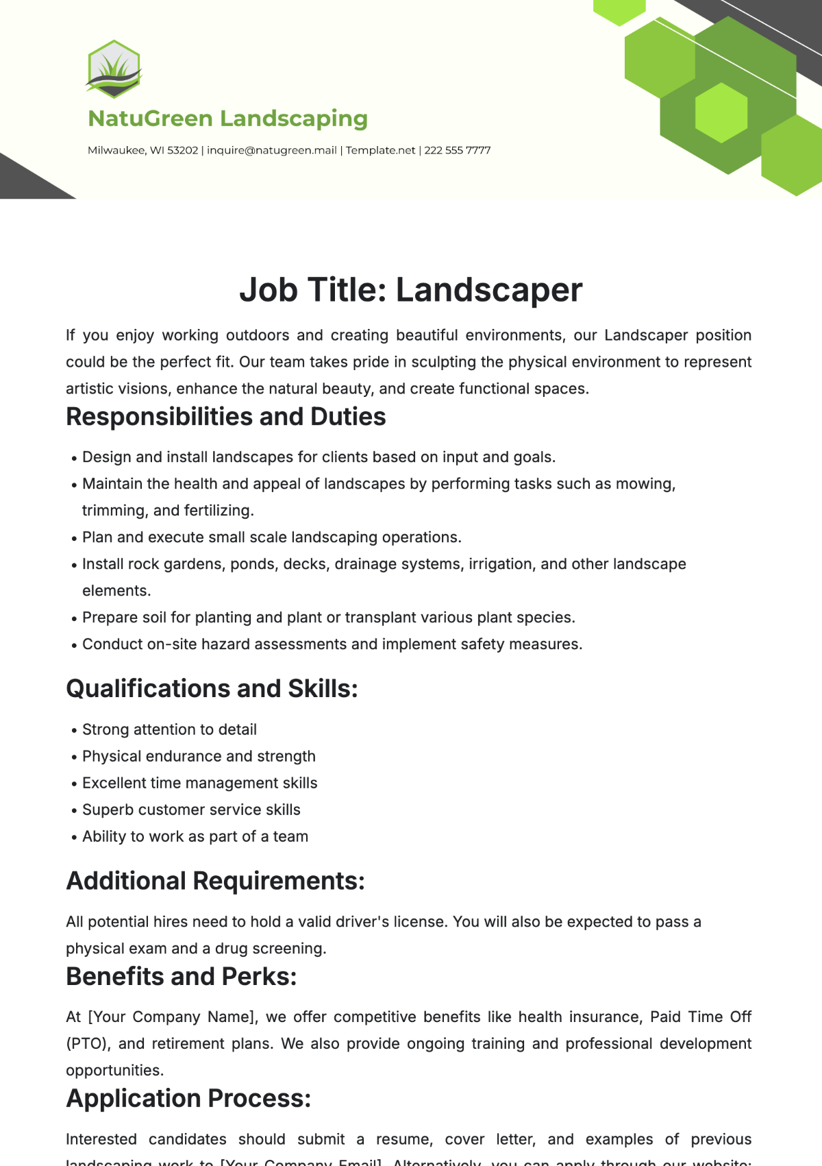 Landscaping Job Description Template