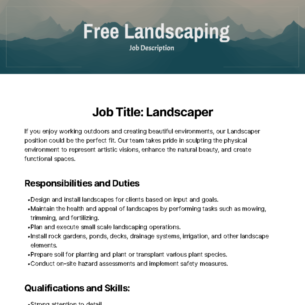 Free Landscaping Job Description Template