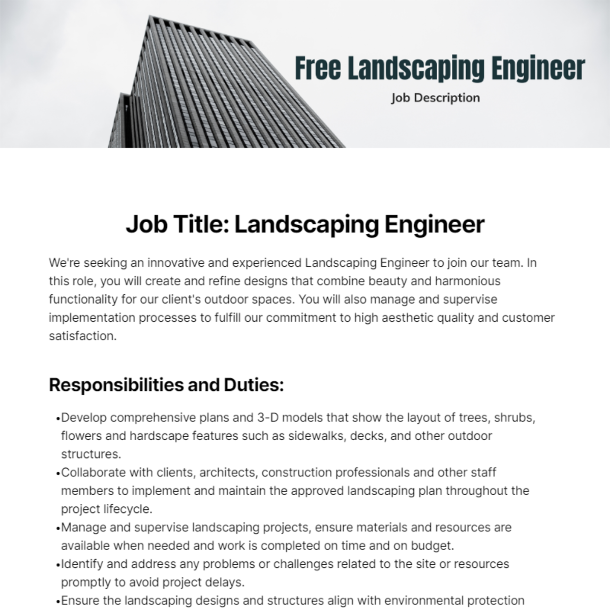 Free Landscaping Engineer Job Description Template