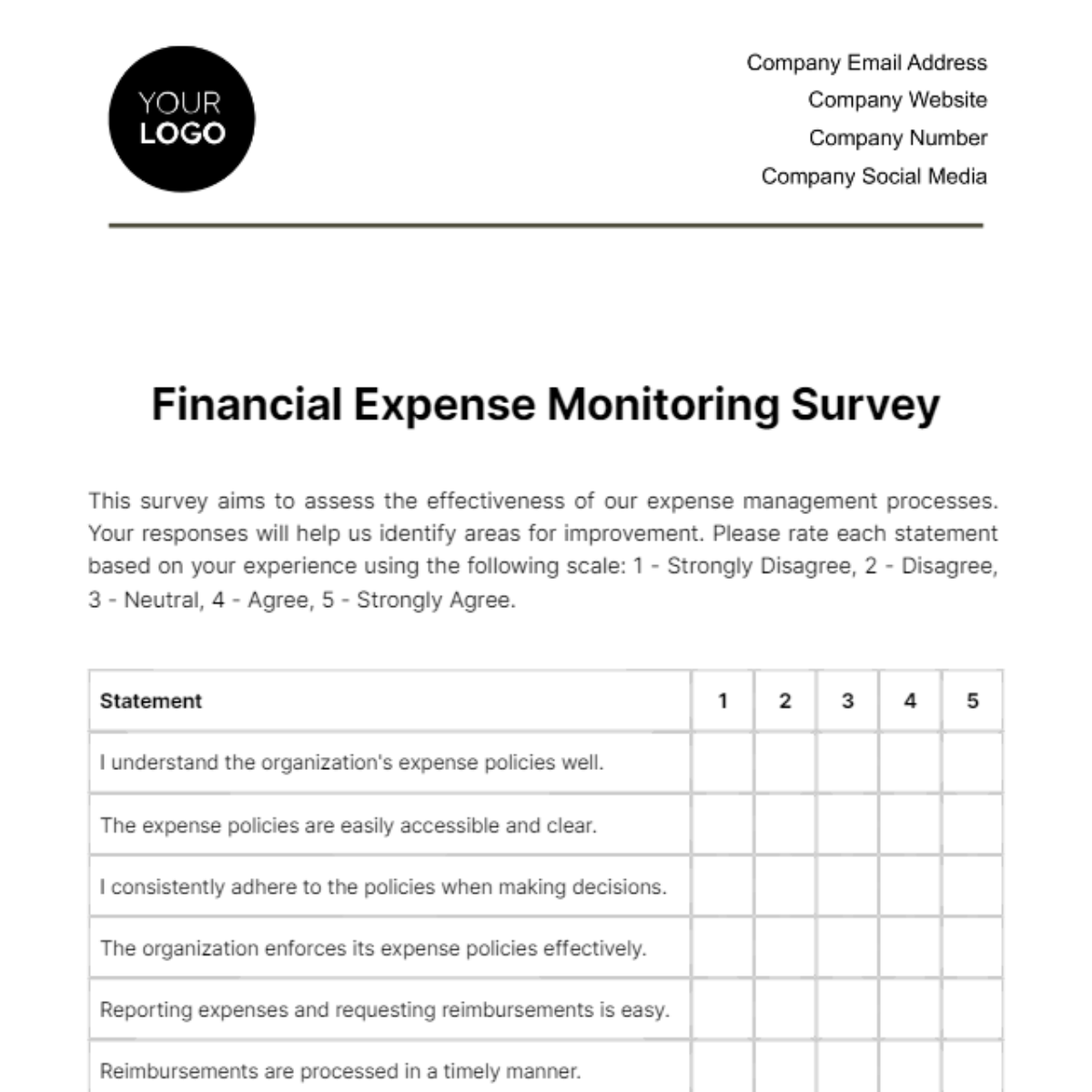 Financial Expense Monitoring Survey Template - Edit Online & Download ...