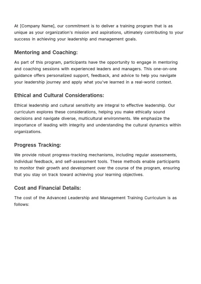 Free Advanced Leadership and Management Training Curriculum HR Template to Edit Online