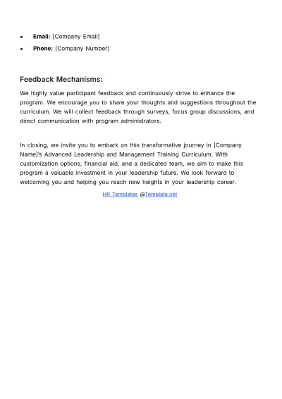 Free Advanced Leadership and Management Training Curriculum HR Template to Edit Online