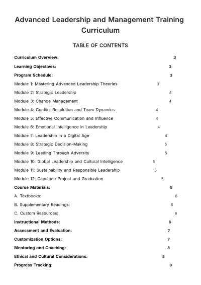 Free Advanced Leadership and Management Training Curriculum HR Template to Edit Online