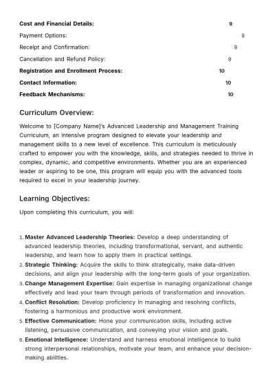Free Advanced Leadership and Management Training Curriculum HR Template to Edit Online