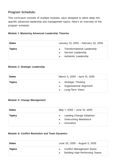 Free Advanced Leadership and Management Training Curriculum HR Template to Edit Online