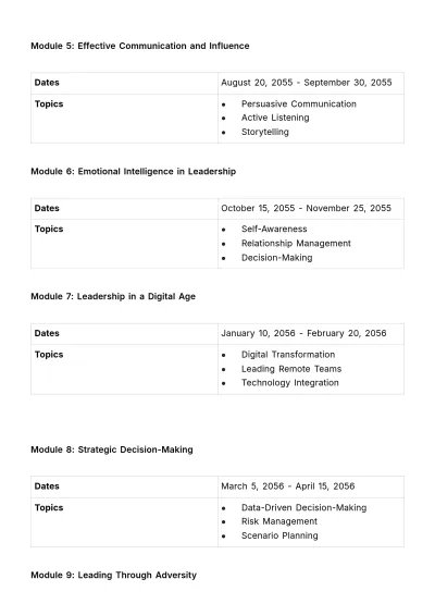 Free Advanced Leadership and Management Training Curriculum HR Template to Edit Online